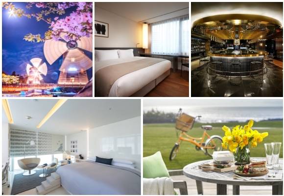(왼쪽부터 시계방향) 롯데호텔제주 봄날애 패키지, 신라스테이 스위트 밤 패키지, 글래드호텔 글래드라이크_강남스페셜, 해비치 오름 피크닉 패키지, 워커힐 비스타 오 마이 펫 패키지. ⓒ 각 사