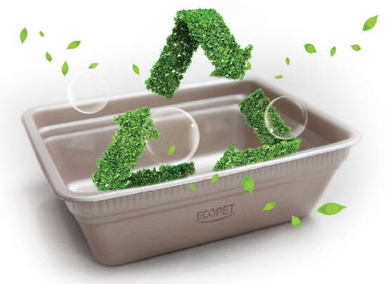 PET를 발포시켜 시트 형태로 만든 식품용기 소재인 휴비스 '에코펫'은 전자레인지 사용에도 재질 변화가 없고 환경호르몬이 발생되지 않는 친환경 식품용기 소재로 꼽힌다. ⓒ 휴비스