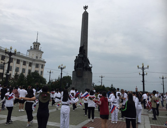 전남통일희망열차학교 전체 일행이 펼친 포퍼먼스. ⓒ 프라임경제