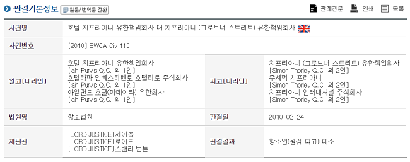 '치프리아니' 상표권 분쟁 판례. ⓒ 한국지식재산보호원