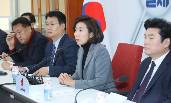 나경원 자유한국당 원내대표는 27일 원내대표·중진의원 회의에서 선거법 개정안에 대한 입장을 밝혔다. ⓒ 연합뉴스