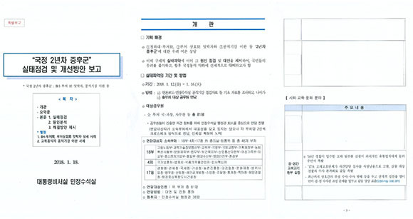 실태 점검 및 개선 방안 보고 문건. ⓒ 청와대