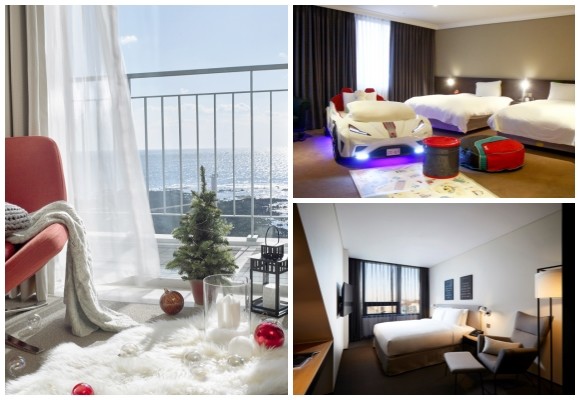 (왼쪽부터 시계방향) 해비치 펀 크리스마스 패키지, 메종드글래드 글래드 키즈룸 패키지, 글래드 호텔앤리조트 24시간이 모자라 패키지. ⓒ 각 사