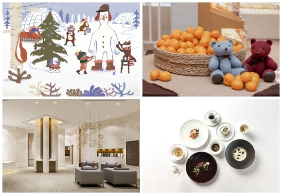 (왼쪽부터 시계방향) 서울신라호텔 키즈라운지 수초이 일러스트레이, 제주신라호텔 크리스마스 마켓, 롯데호텔 피에르 가니에르·도림 크리스마스 특선 메뉴, 롯데호텔제주 R.S.V.P 강화. ⓒ 각 사