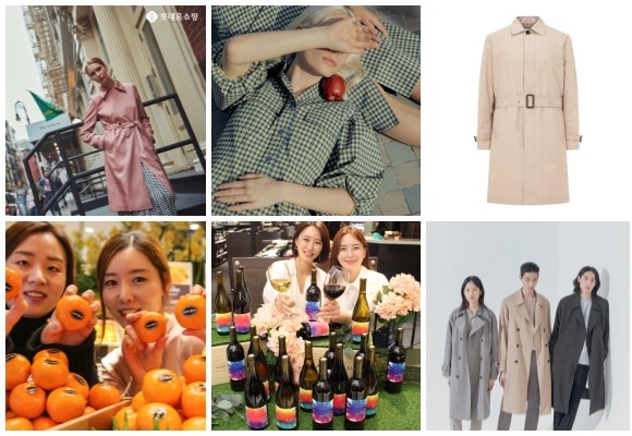 (왼쪽부터 시계방향) 롯데홈쇼핑 데렉 램 패션 브랜드 론칭, JSNY 2020년 S/S 시즌 여성 라인 론칭, 맨온더분 신상 트렌치코트, 앤듀 오버핏 더블 트렌치코트, 롯데백화점 델타 와인 3종, 현대백화점 감귤 제라한. ⓒ 각 사