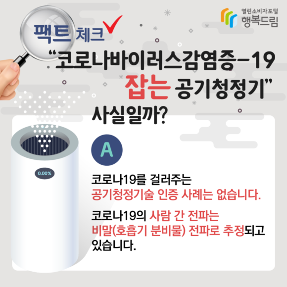 공정위 열린소비자포털 행복드림 내 코로나19 관련 팩트체크 내용. ⓒ 공정위 홈페이지