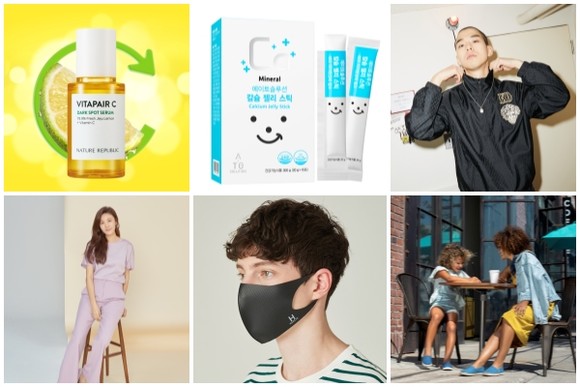 (왼쪽부터 시계방향) 네이처리퍼블릭 비타페어C 잡티 세럼, 에이토솔루션 칼슘 젤리 스틱, 에드하디 봄·여름 컬렉션, 탐스 2020년 봄·여름 신제품, 헤지스 필터 교체형 마스크, CJ오쇼핑 얼리 썸머 신상품 판매. ⓒ 각 사
