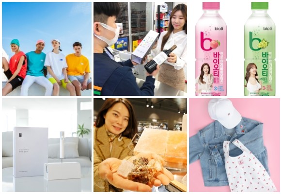 (왼쪽부터 시계방향) NBA P.E 에디션 신상품, 세븐일레븐 와인 예약 주문 서비스 론칭·마시는 프리바이오틱스, 아성다이소 체리 시리즈, 고메이494한남 보석 모양 소금, 생활공작소 테이프클리너. ⓒ 각 사