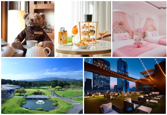 (왼쪽부터 시계방향) 롯데호텔 해피 키즈 데이 패키지, 롯데호텔서울 2020 머스트 비 트로피컬: 더 퍼퓸, 롯데호텔제주 헬로키티 패키지, 신라스테이 루프탑 피크닉 패키지, 메종 글래드 제주 플레이 투게더 골프 패키지. ⓒ 각 사