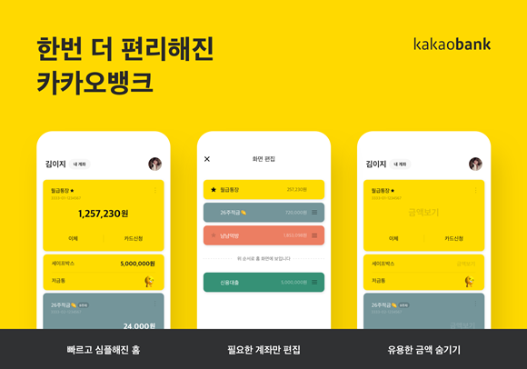 카카오뱅크는 1.0버전 사용성은 유지, 2.0 버전으로 업그레이드 한다. ⓒ 카카오뱅크