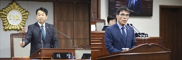 제8대 순천시의회 후반기 의장 허유인 의원(왼쪽), 부의장 박계수 의원. ⓒ 순천시의회