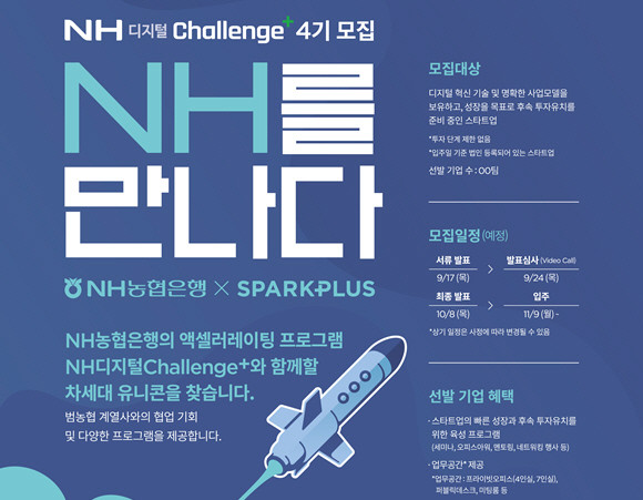 NH농협은행이 다음달 7일까지 혁신기업 육성 협업 프로그램 NH디지털챌린지+ 4기를 모집한다. ⓒ NH농협은행