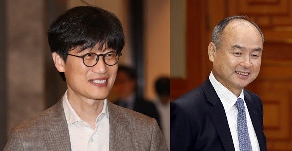 (왼쪽부터) 이해진 네이버 글로벌투자책임자(GIO), 손정의 일본 소프트뱅크 회장. ⓒ 연합뉴스
