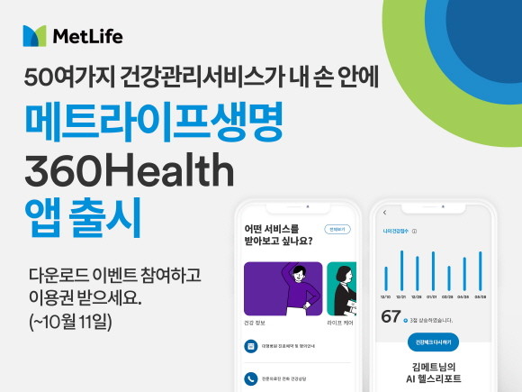 메트라이프생명은 헬스케어서비스의 이용 편의성을 높인 모바일 건강관리 앱 360Health을 출시했다고 7일 밝혔다. ⓒ 메트라이프생명