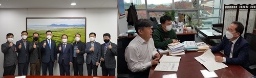 허석 순천시장이 소병철 의원(좌)과 서동용 의원을 만나 면담을 하고 있다. ⓒ 순천시