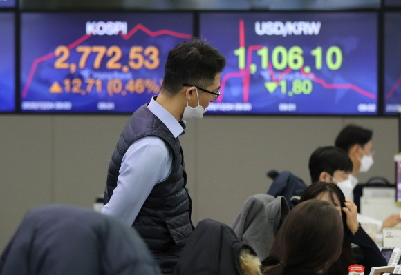 증시 활황으로 주식시장과 더불어 IPO 시장도 덩달아 뜨거워지고 있다. 24일 코스피는 장중 최고치를 또 다시 갱신하며 전장보다 2.78p(0.1%) 오른 2762.60으로 상승 출발했다. 이날 오전 서울 중구 을지로 하나은행 딜링룸에서 직원들이 업무를 보고 있는 사진. ⓒ 연합뉴스