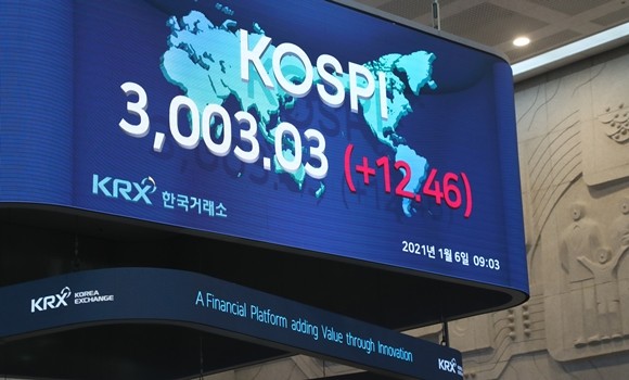 코스피가 사상 처음으로 3000선을 돌파했다. ⓒ 한국거래소