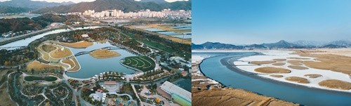 순천만국가정원(왼쪽)과 순천만습지. ⓒ 순천시