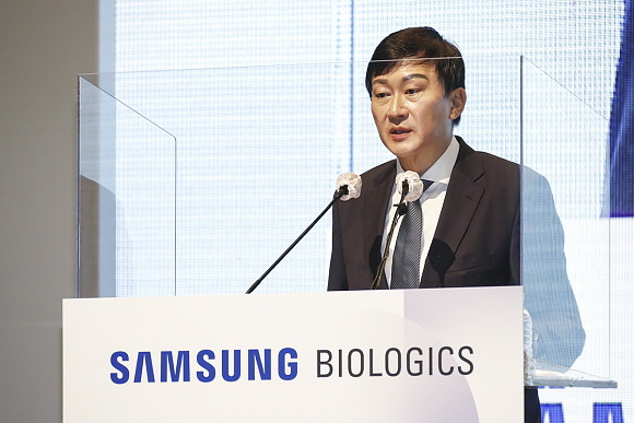 지난 19일 존림 삼성바이오로직스 대표이사 사장이 정기주주총회에서 인사말을 전달하고 있는 모습. © 삼성바이오로직스