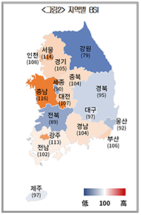 지역별 제조업 경기전망지수. ⓒ 대한상공회의소