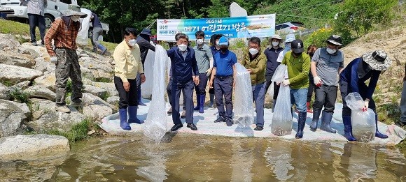 나기보 경북도의회의원(김천, 국민의힘)은 지난 30일 어업인 소득증대 및 산업화 육성을 위해 어린메기 2만 마리를 방류했다. ⓒ 경북도의회