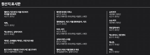 맥도날드의 원산지 표시판 갈무리. 필레 오 피쉬와 더블 필레 오 피쉬의 패티에 대해 '명태살필렛75% : 말레이시아산'이라고 적시 돼 있다. ⓒ 프라임경제