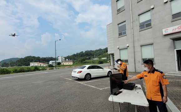 하동소방서가 소방드론 신규교육을 실시하고 있다. ⓒ 하동군