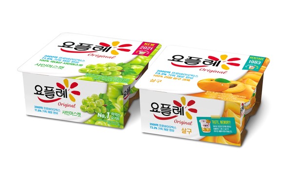 (왼쪽부터) 요플레 오리지널 샤인머스캣, 요플레 오리지널 살구. ⓒ 빙그레