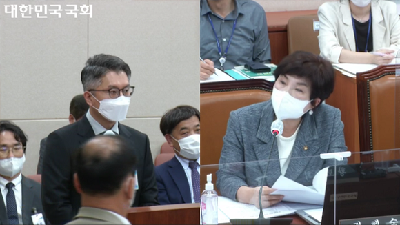 5일 전혜숙 더불어민주당 의원이 국회 과방위의 방통위 국감에 증인으로 출석한 류긍선 카카오모빌리티 대표에 질의하고 있다. ⓒ 국회방송 유튜브 캡처