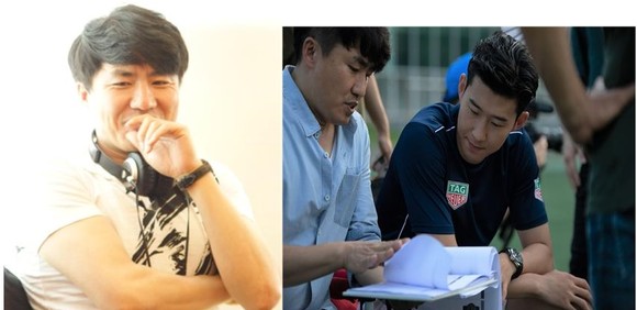 '수색자'를 연출한 김민섭 감독(좌), 김민섭 감독이 손흥민 선수와 광고 작업을 하고 있다.(우) ⓒ 케이필름