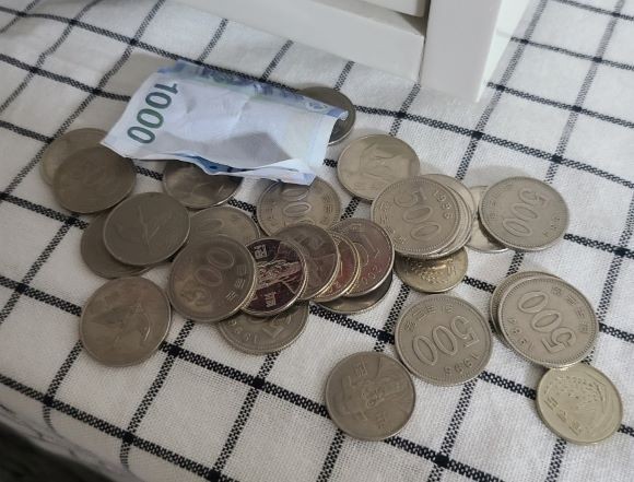 이틀간의 신용카드 없는 일상 체험기를 마치고 발생한 동전들. = 김기영 기자