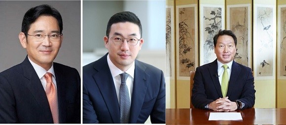 (왼쪽부터) 이재용 삼성전자 부회장, 구광모 LG 회장, 최태원 SK 회장. 주요 IT 기업의 2022년 정기 인사는 능력과 성과 위주의 실리콘밸리식 문화를 표방한 모습이다. ⓒ 각 사