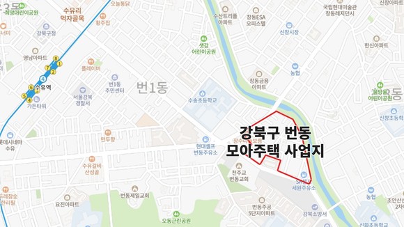 모아주택 1호 사업지 강북구 번동 지도. ⓒ 네이버 지도