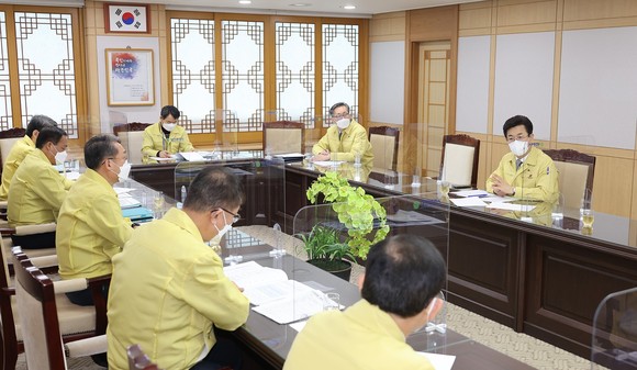 중대재해처벌법 시행 맞춰 시민재해 제로화 추진 점검회의 모습. ⓒ 대전시