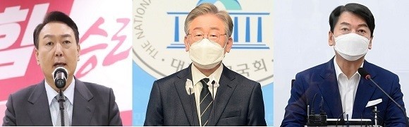 각 정당의 대선 후보(왼쪽부터 국민의힘 윤석열, 더불어민주당 이재명, 국민의당 안철수) ⓒ 연합뉴스 제공·프라임경제 편집
