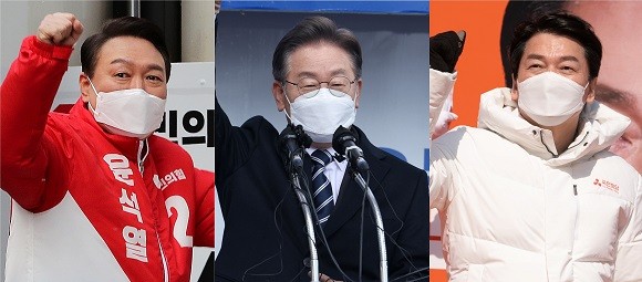 지지 호소하는 윤석열·이재명·안철수 대선후보 ⓒ 연합뉴스 제공·프라임경제 편집