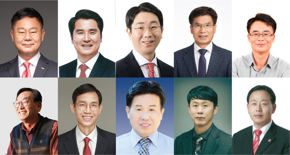 (위, 좌로부터)김재옥, 김창규. 배시열, 안종록, 이상곤, (아래, 좌로부터)이재호, 서태원, 이성원, 김상훈, 장재환 등 칠곡군에서는 경북 지역에서 두 번째로 많은 후보들이 등록한 가운데 선거법 위반 사례가 속출하고 있다. ⓒ 프라임경제