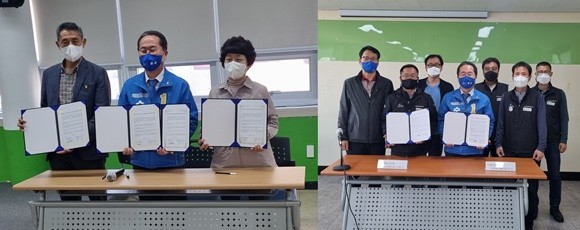 농민단체와 협약식(왼쪽)과 철도노조 호남본부와 협약식 ⓒ 선거사무실