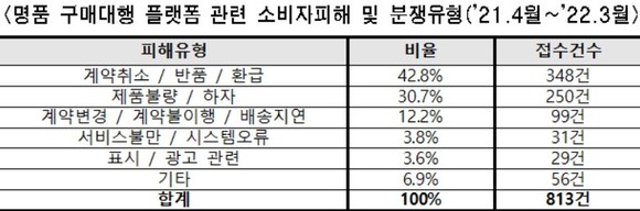 명품 구매대행 플랫폼 관련 소비자피해 및 분쟁유형. ⓒ 서울시