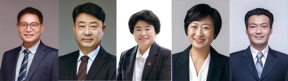 왼쪽부터 민주당 김영선, 김태완, 김기순 후보, 정의당 한윤희 후보, 무소속 박철웅 후보. ⓒ 프라임경제