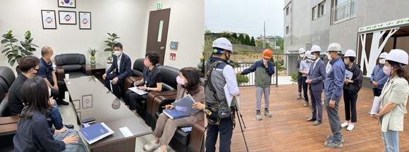 왼쪽 이태규 권한대행 근로자종합복지관, 오른쪽 아산 꿈비채 방문 모습. ⓒ 아산시