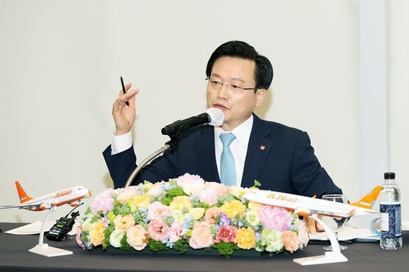 7일 김이배 제주항공 대표이사가 서울 강서구 메이필드 호텔에서 열린 기자간담회에서 발언하고 있다. ⓒ 제주항공