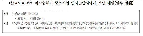 이태규 국민의힘 의원은 24일 위탁업체가 중소기업 인사담당자에게 보낸 메일 내용 일부를 공개했다. ⓒ 이태규 국민의힘 의원실