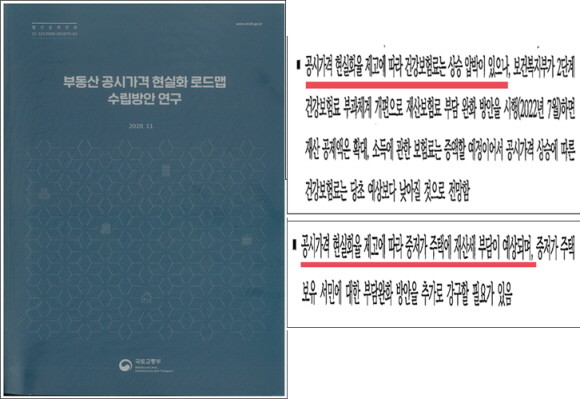 국토교통부의 부동산 공시가격 현실화 로드맵 수립방안 연구에 게재된 내용 일부. ⓒ 유경준 국민의힘 의원실