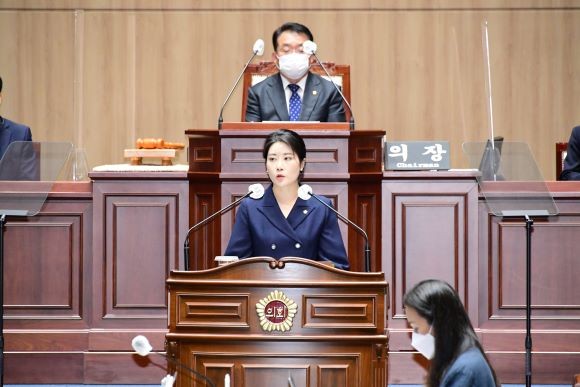 더불어민주당 채은지 의원이 26일 제2차 본회의에서 5분 발언을 하고 있다. ⓒ 광주광역시의회
