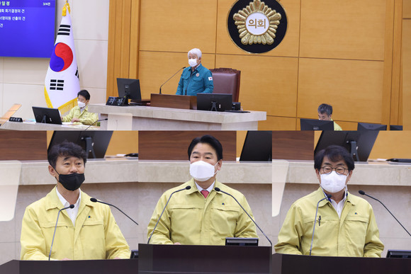 12일 포항시의회 백인규 의장이 제1차 정례회 개회를 선언하고 황찬규·박칠용·안병국 의원이 5분자유발언을 하고 있다. =김진호 기자