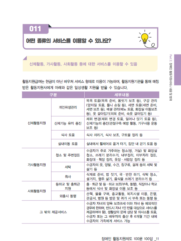 장애인 활동지원제도 100문 100답 예시. ⓒ 국민연금공단