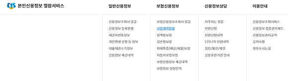 한국신용정보원 본인신용정보 열람서비스 홈페이지 갈무리. ⓒ 한국신용정보원