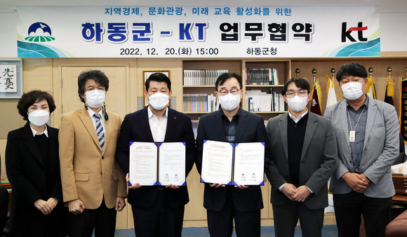 하동군과 KT가 지방소멸 위기 극복을 위해 업무협약을 체결하고 있다. ⓒ 하동군