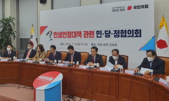 국민의힘과 정부는 3일 설 민생안정대책 관련 민·당·정협의회를 열어 바우처 확대 등의 방안을 검토하겠다고 밝혔다. = 박성현 기자